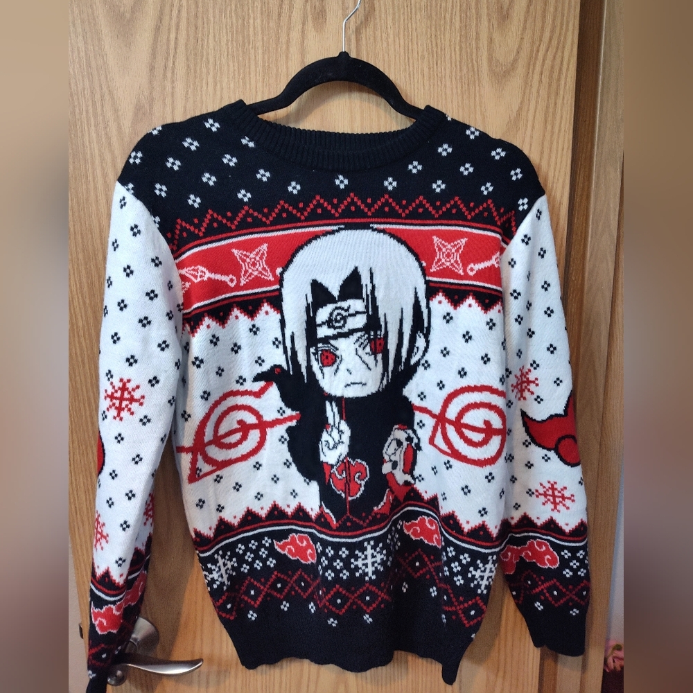 Anime Graphic Sweater in Black and Red Ugly Christmas Sweater